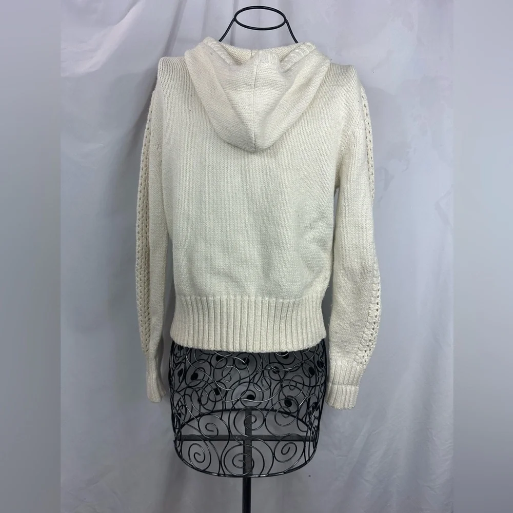 Y2K Tommy Hilfiger cream cable knit zip up jacket with pom poms size M